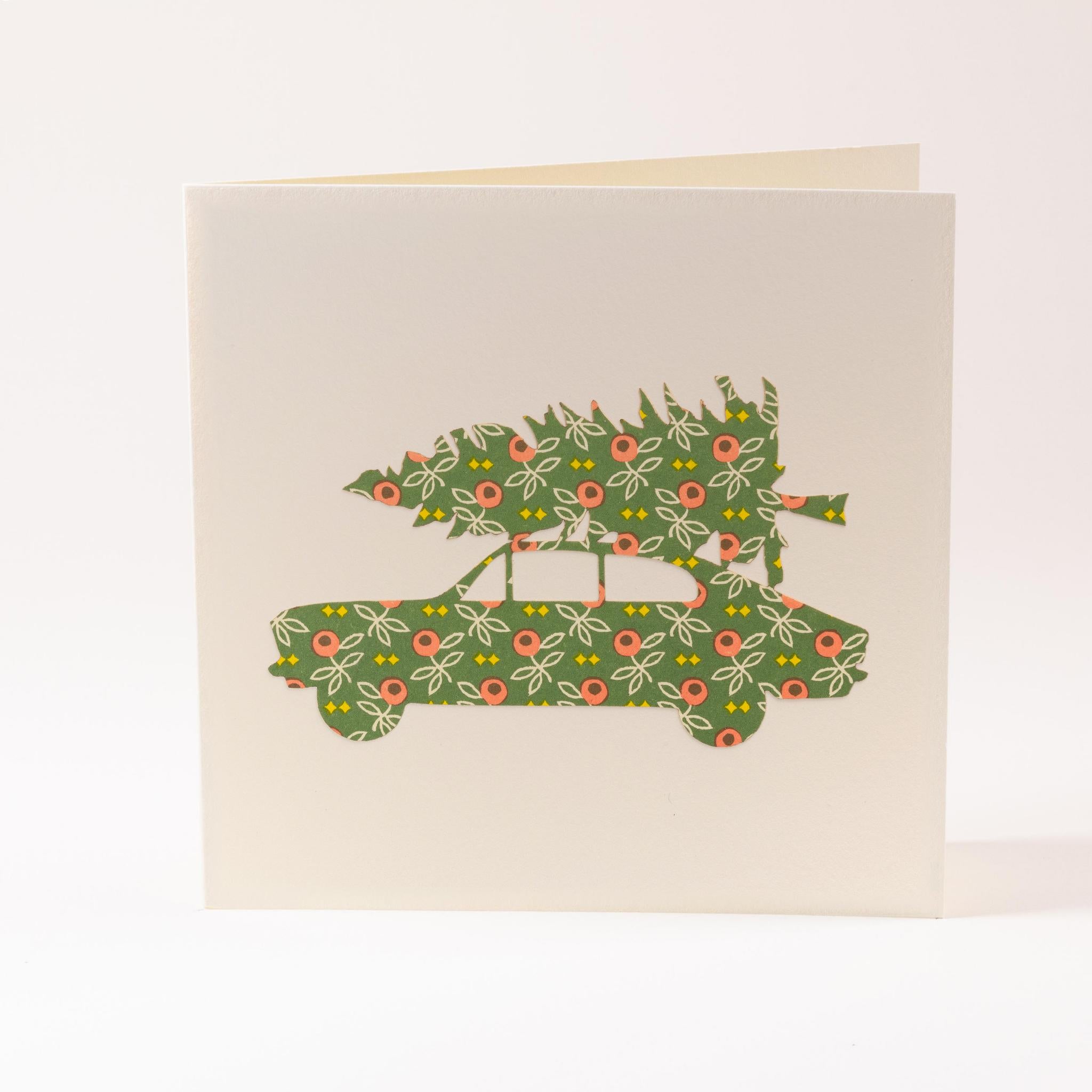 Grusskarte  "Auto mit Tannenbaum"