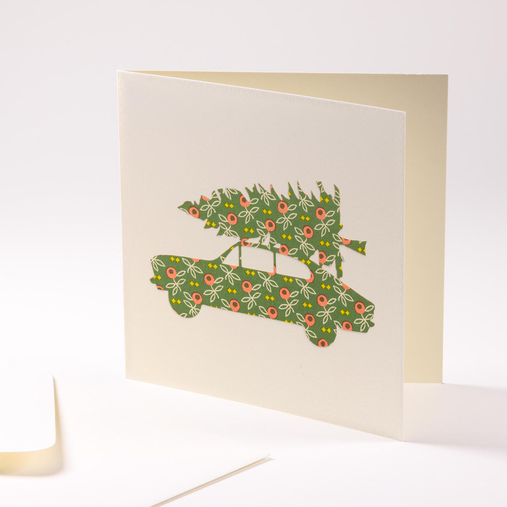 Grusskarte  "Auto mit Tannenbaum"